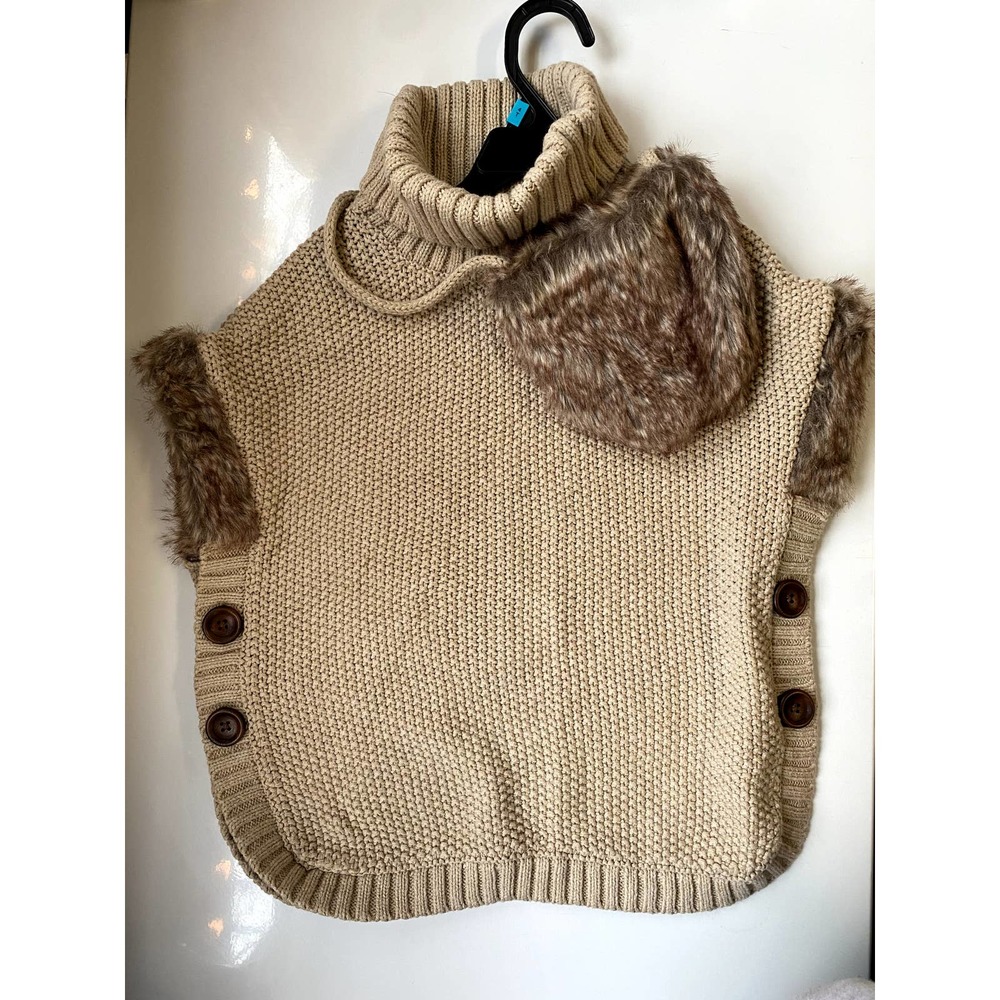 Aspen Kids Tan Knit Turtleneck Sweater And Faux Fur Purse